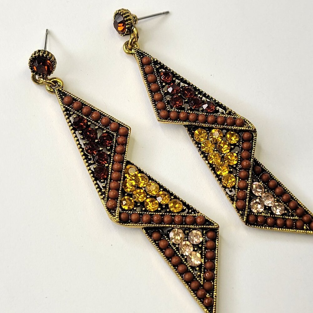 Brown Rhinestone Chandelier Earrings